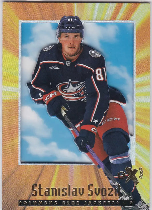 Stanislav Svozil hockey card from 2023-24 Upper Deck Skybox E-X 2000 RC Blue Jackets