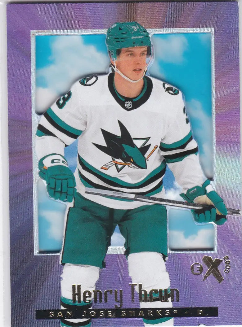 Henry Thrun hockey card from 2023-24 Upper Deck Skybox E-X 2000 San Jose Sharks
