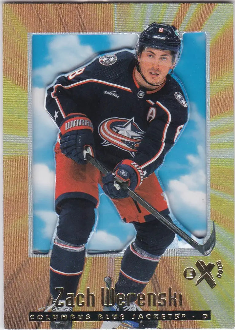 Zach Werenski Columbus Blue Jackets hockey card from 2023-24 Upper Deck Skybox E-X 2000
