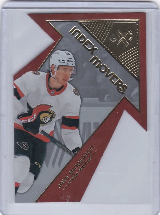 Hockey trading card of Jake Sanderson in 2023-24 Upper Deck Skybox Index Mover series