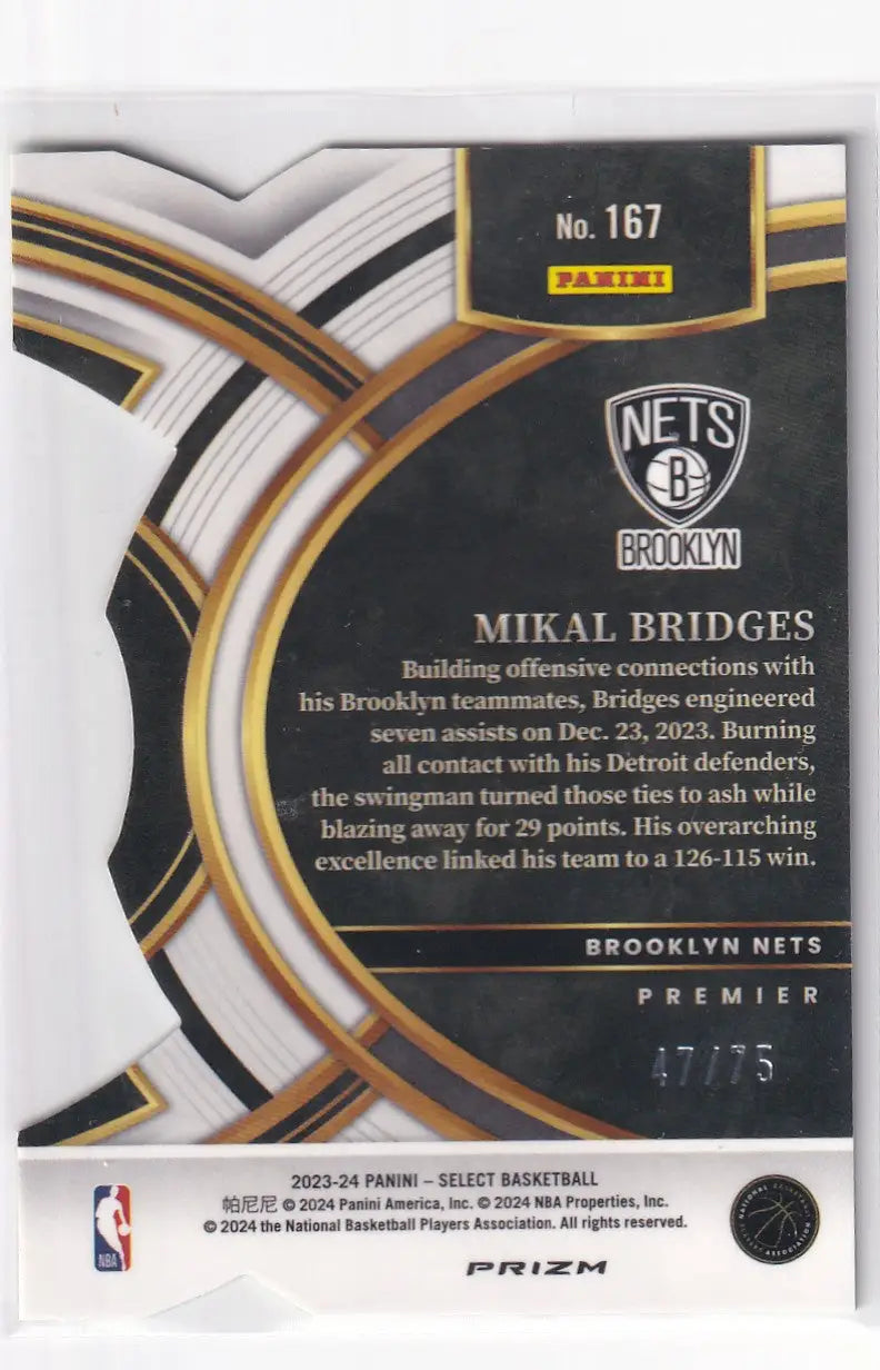 2023-25 SELECT #167 MIKAL BRIDGES DIE CUT 47/75- BROOKLYN NETS