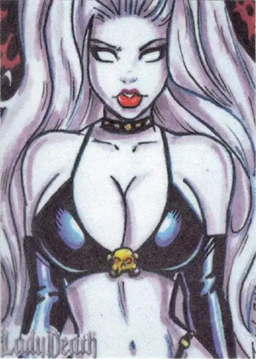 Stylized illustration of a gothic female character inspired by Lady Death from the past