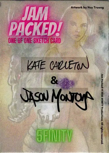 Sketch card featuring artwork and text for Kate Carleton and Jason Montoya