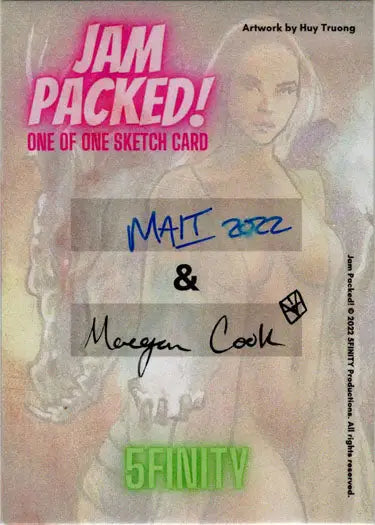 Sketch card by Paul Maitland and Maegan Cook featuring a woman in a pink outfit