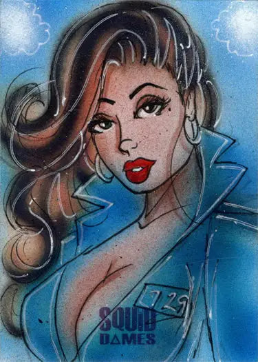 Cartoon woman in blue uniform on 2023 5finity Squid Dames Sketch Card by Bianca Thompson