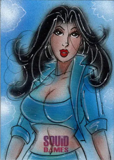 Cartoon woman with black hair on 2023 5finity Squid Dames Sketch Card by Bianca Thompson