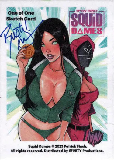 Signed Squid Dames sketch card by Rusty Gilligan from 2023 5finity Squid Dames series