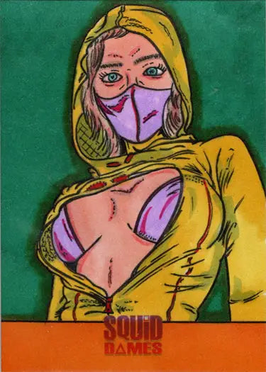 Revealing Squid Games-themed sketch card featuring Squid Dames by Rusty Gilligan