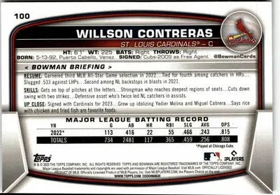 2023 Bowman #100 Willson Contreras - Baseball Card Single