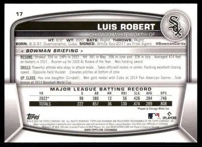 2023 Bowman #17 Luis Robert NM-MT White Sox ID:78655 - Baseball Card Single
