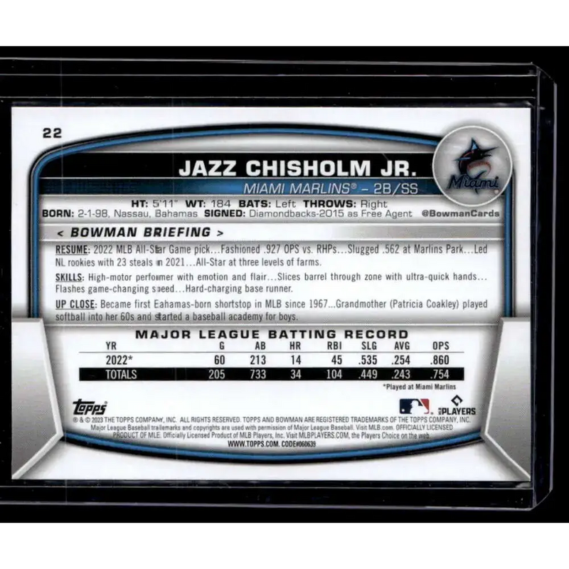 2023 Bowman #22 Jazz Chisholm Jr. NM-MT - Baseball Card Single