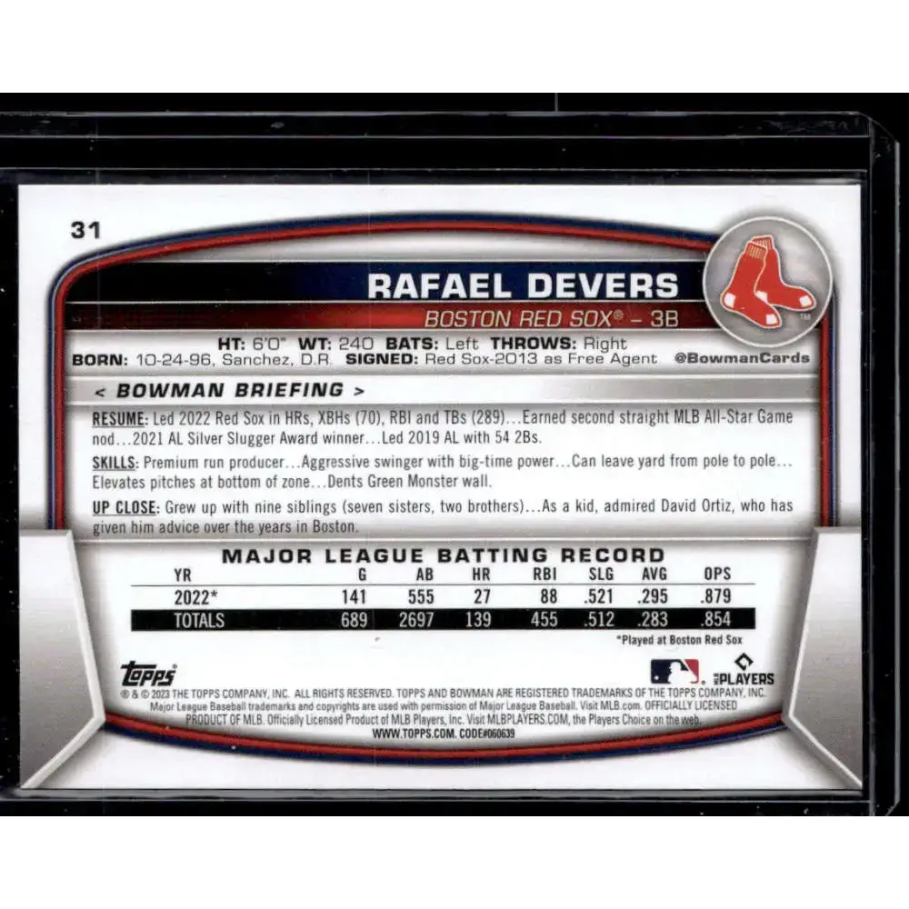 2023 Bowman #31 Rafael Devers NM-MT - Baseball Card Single