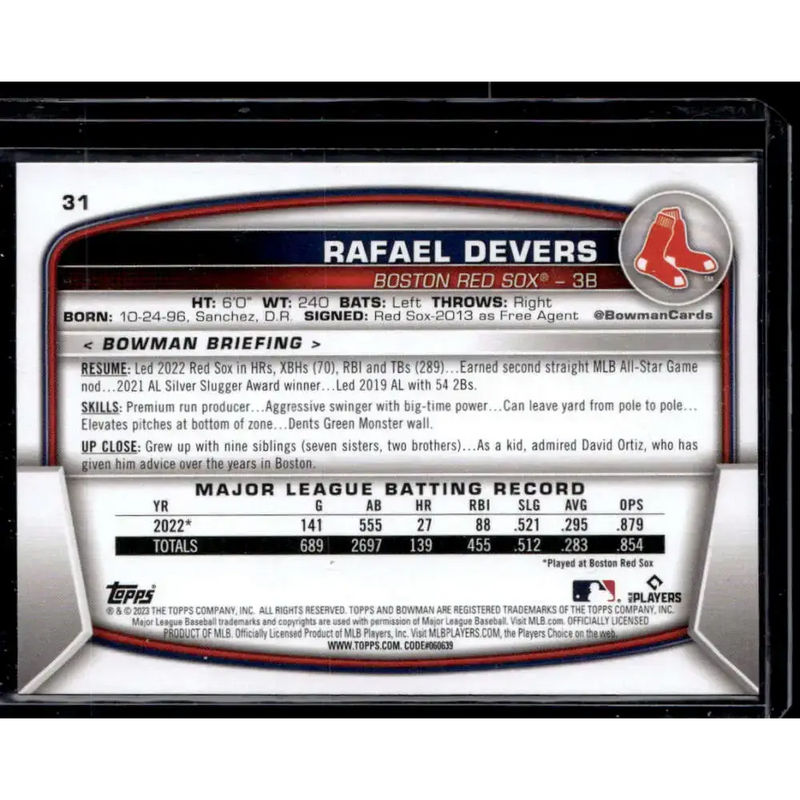 2023 Bowman #31 Rafael Devers NM-MT - Baseball Card Single