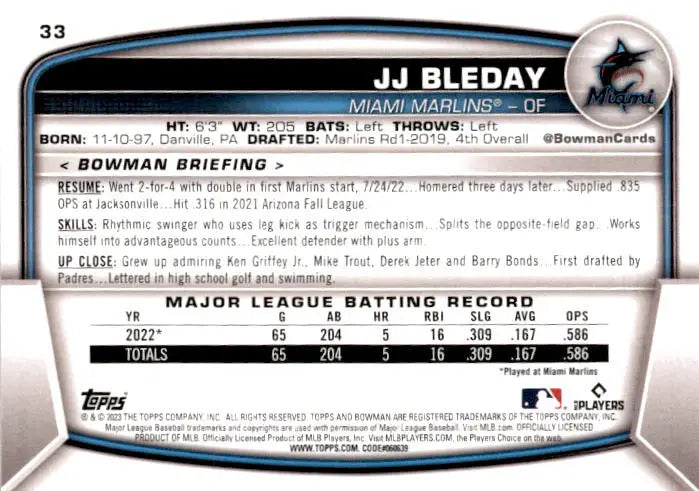 2023 Bowman #33 JJ Bleday - Baseball Card Single