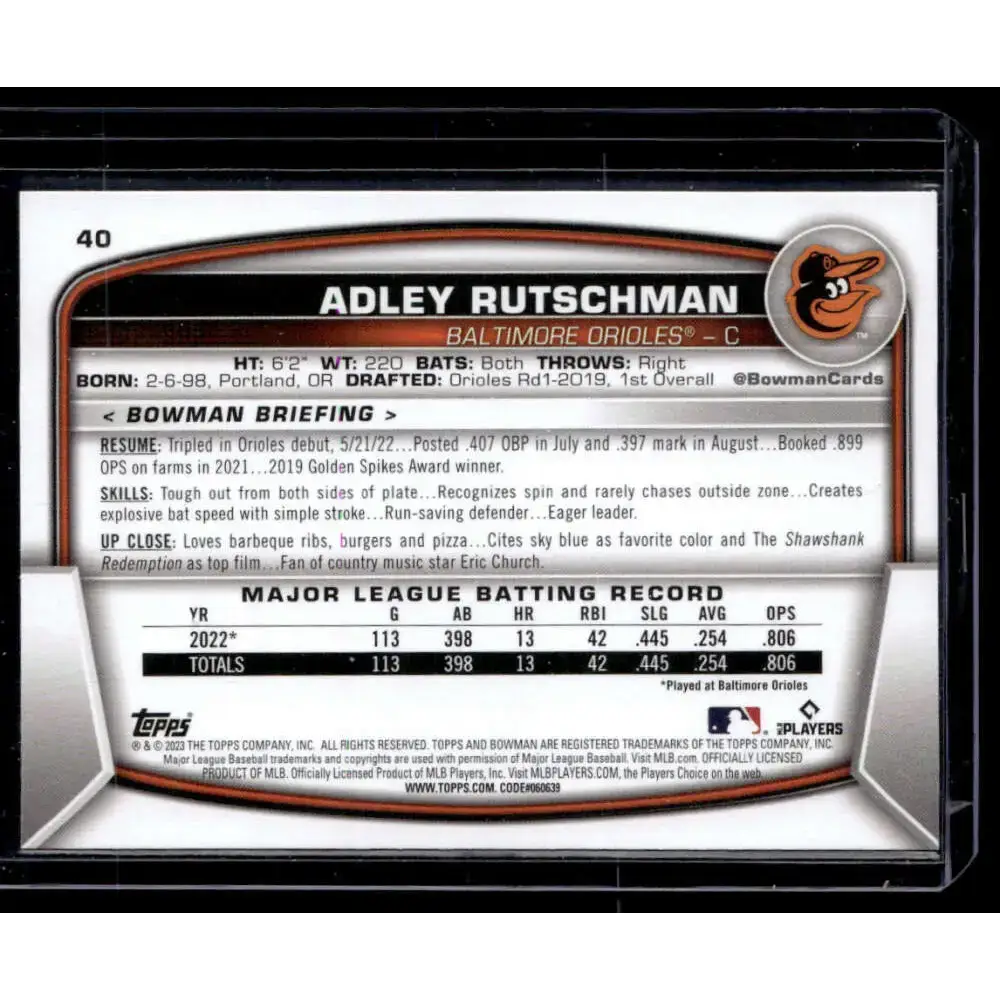 2023 Bowman #40 Adley Rutschman NM-MT - Baseball Card Single