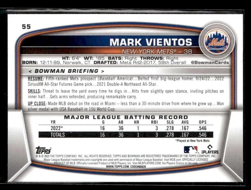 2023 Bowman #55 Mark Vientos - Baseball Card Single