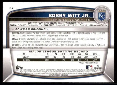 2023 Bowman #57 Bobby Witt Jr. NM-MT Royals ID:77345 - Baseball Card Single