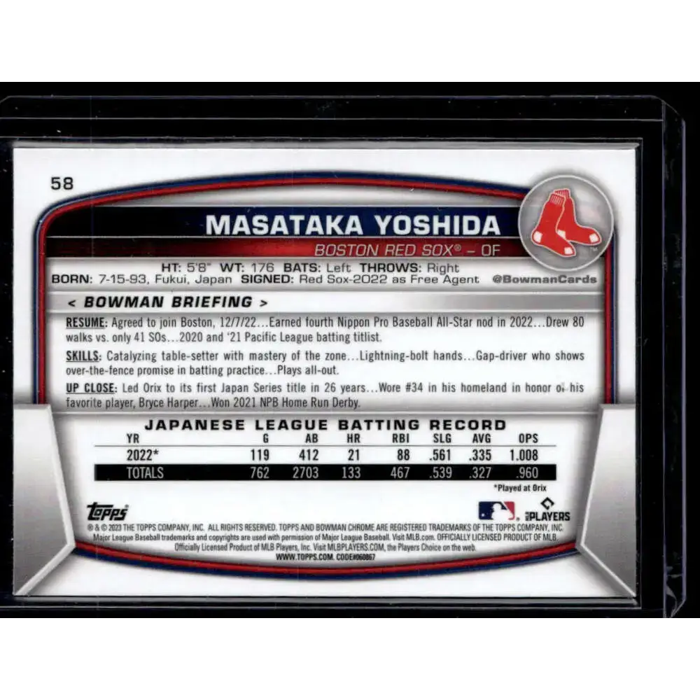2023 Bowman #58 Masataka Yoshida Mojo Refractors NM-MT - Baseball Card Single