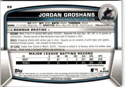 2023 Bowman #68 Jordan Groshans - Baseball Card Single