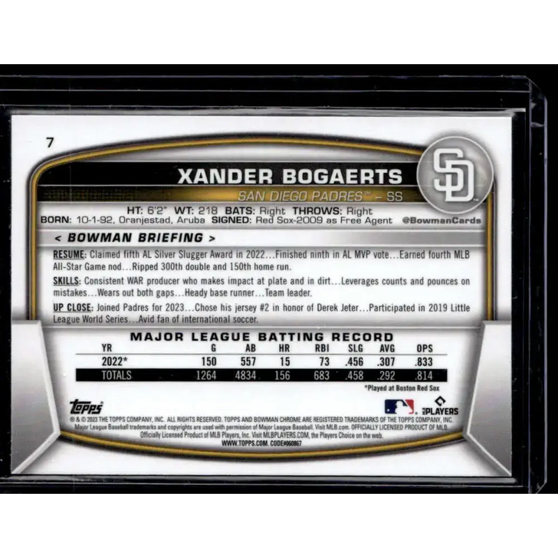 2023 Bowman #7 Xander Bogaerts Mojo Refractors NM-MT - Baseball Card Single
