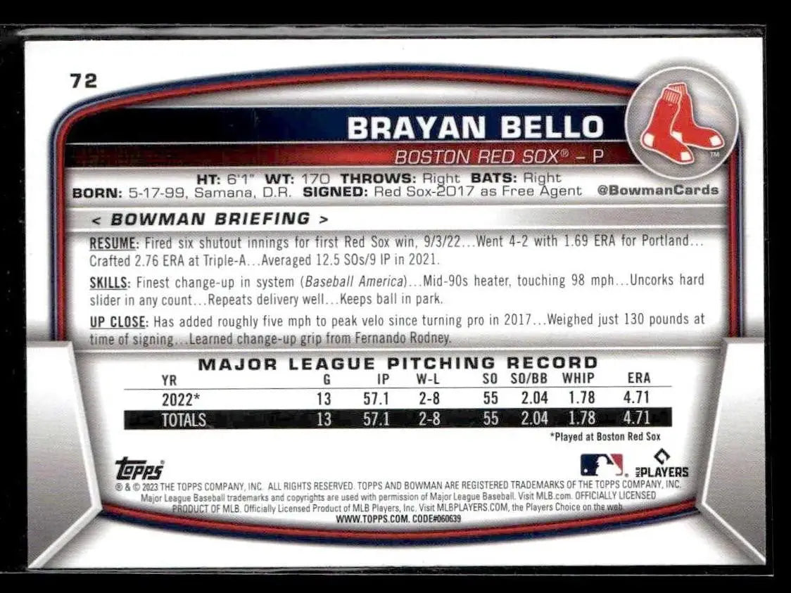 2023 Bowman #72 Brayan Bello - Baseball Card Single