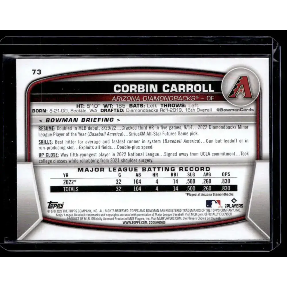 2023 Bowman #73 Corbin Carroll NM-MT - Baseball Card Single