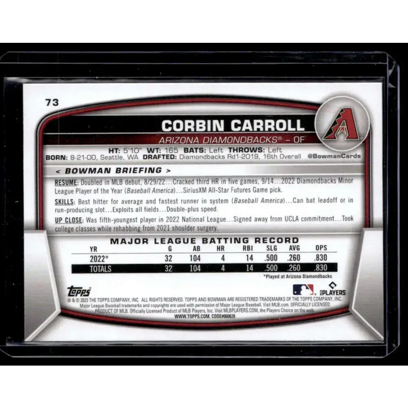 2023 Bowman #73 Corbin Carroll NM-MT - Baseball Card Single