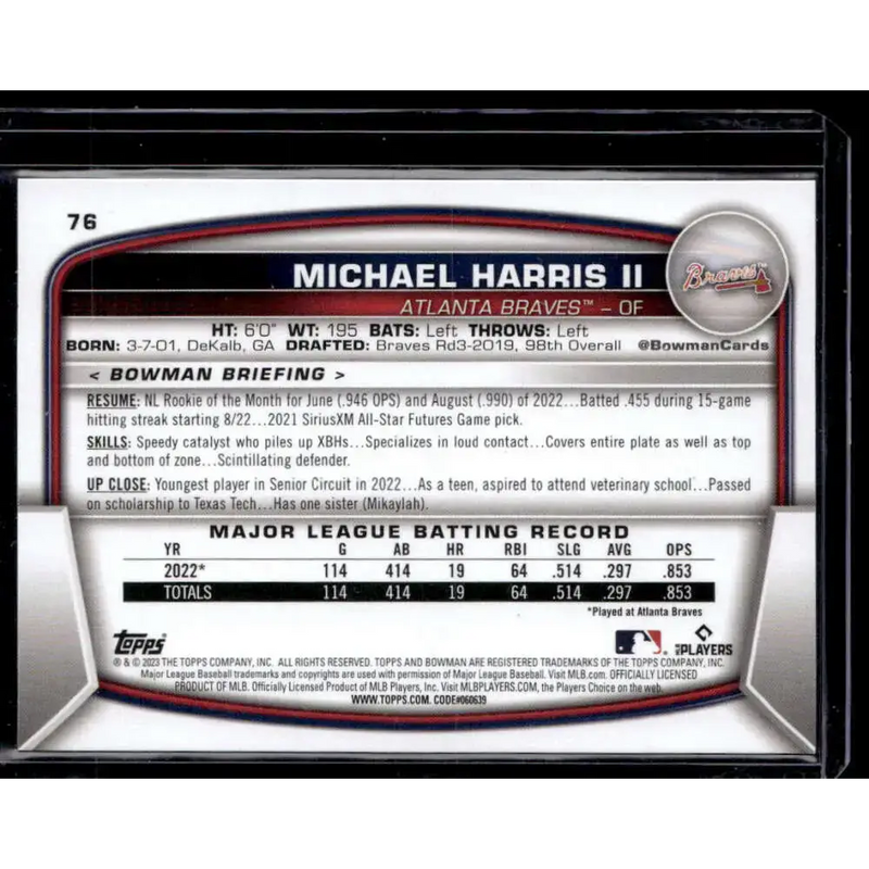 2023 Bowman #76 Michael Harris II NM-MT - Baseball Card Single