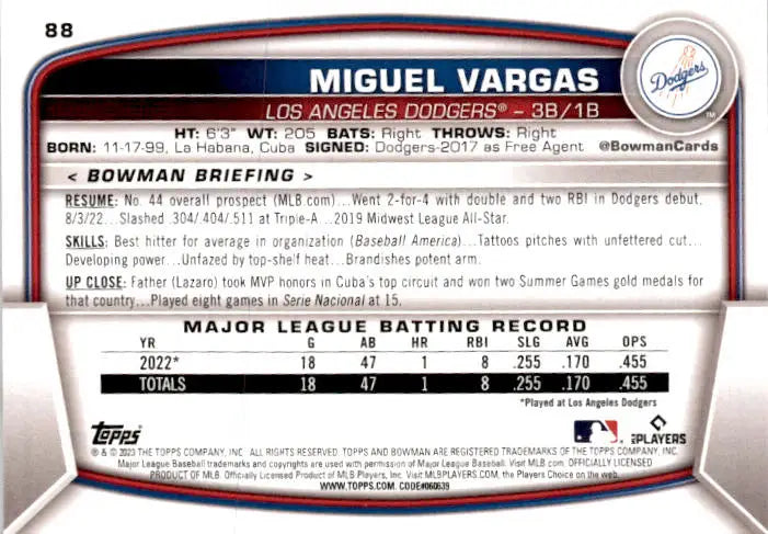 2023 Bowman #88 Miguel Vargas - Baseball Card Single