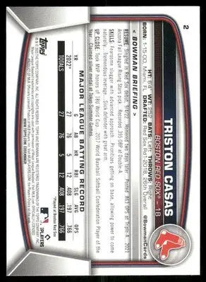 2023 Bowman Baseball Triston Casas #2 RC Baseball - Baseball Card Single