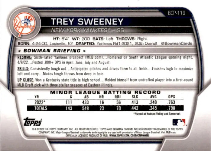 2023 Bowman #BCP-119 Trey Sweeney Chrome Prospects - Baseball Card Single