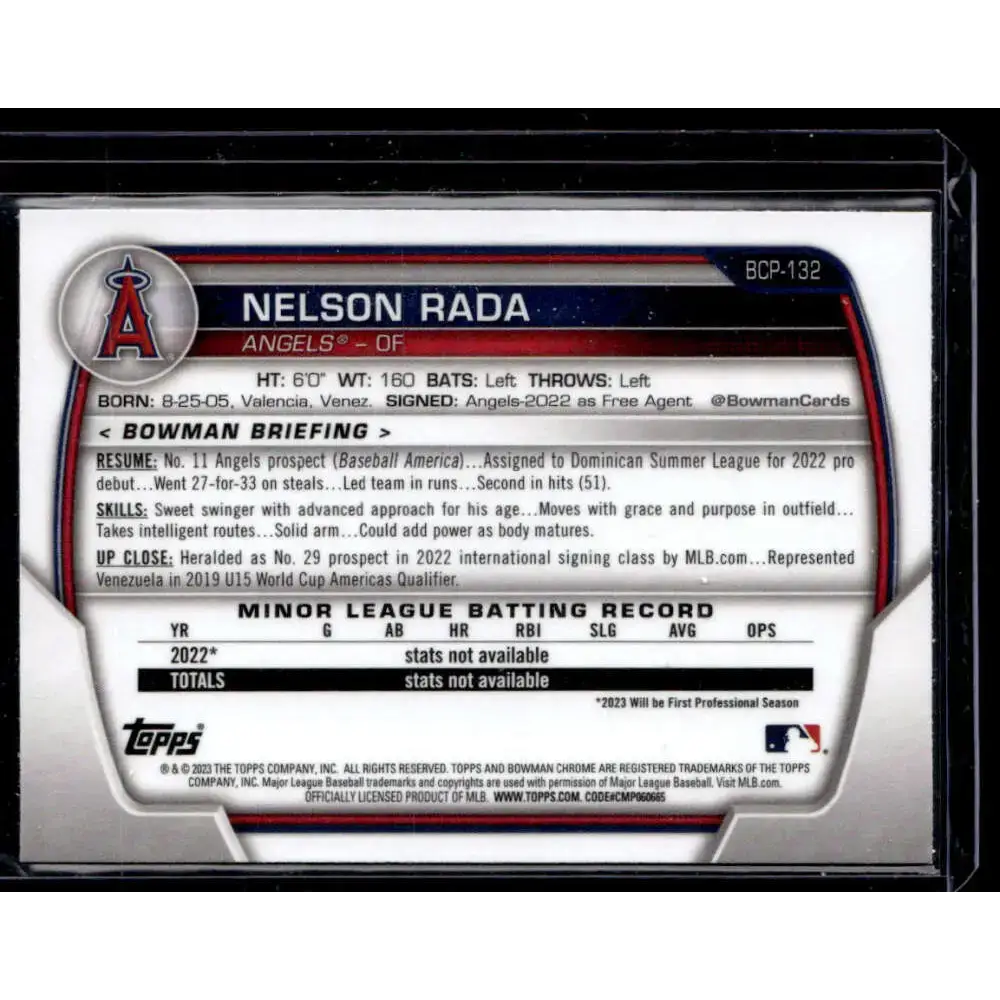 2023 Bowman #BCP-132 Nelson Rada Chrome Prospects NM-MT - Baseball Card Single