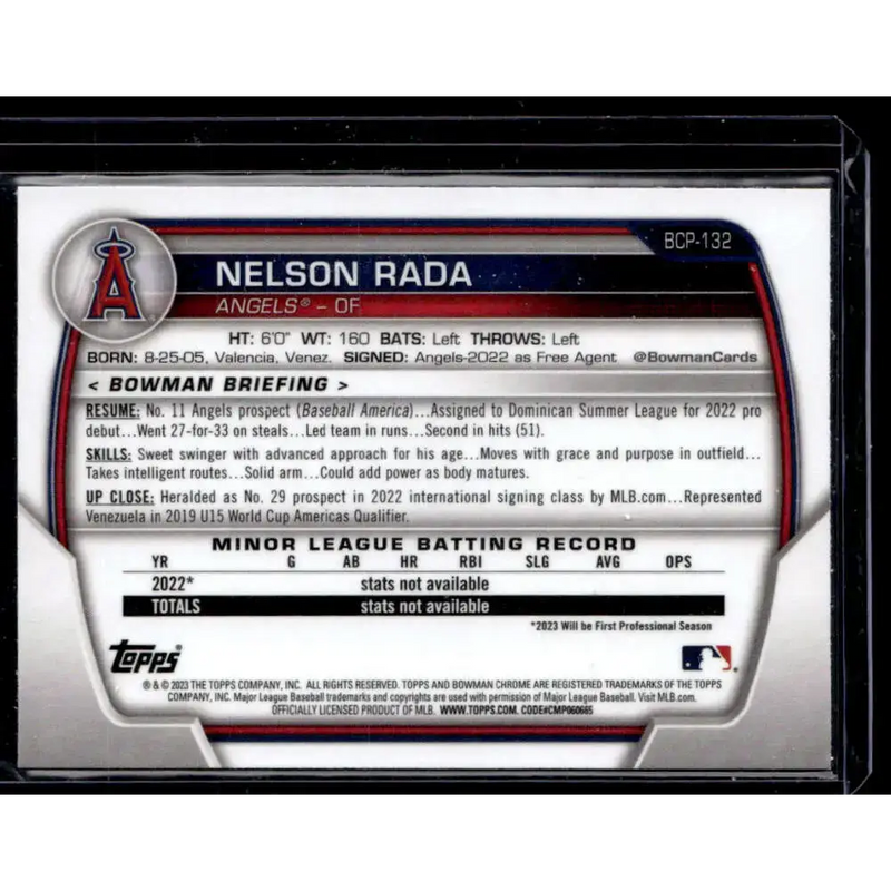 2023 Bowman #BCP-132 Nelson Rada Chrome Prospects NM-MT - Baseball Card Single