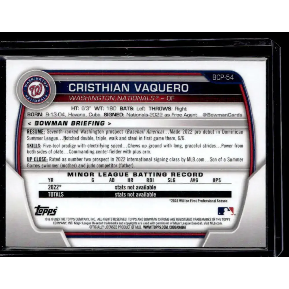 2023 Bowman #BCP-54 Cristhian Vaquero Chrome Prospects Mojo Refractors NM-MT - Baseball Card Single