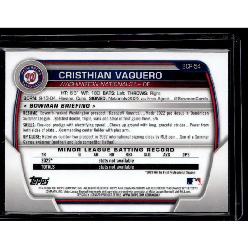 2023 Bowman #BCP-54 Cristhian Vaquero Chrome Prospects Mojo Refractors NM-MT - Baseball Card Single