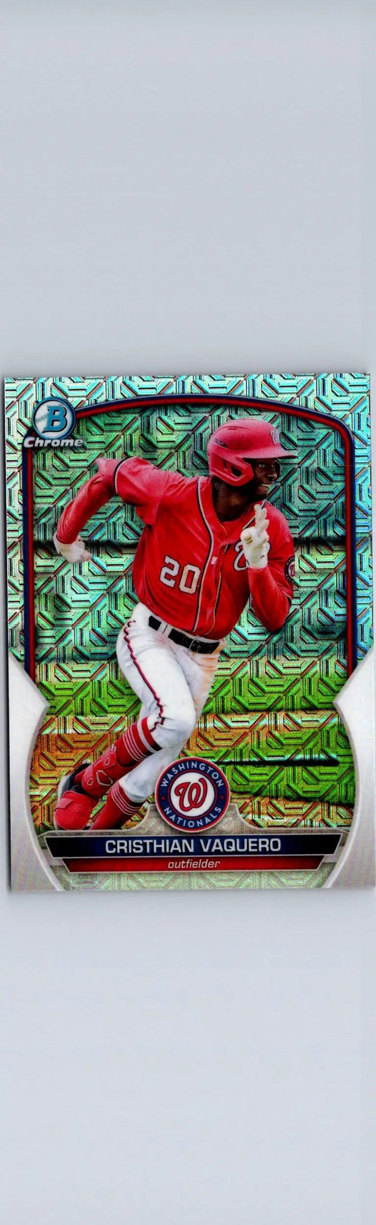 Baseball card of Cristhian Vaquero Chrome from 2023 Bowman Vaquero Chrome Prospects