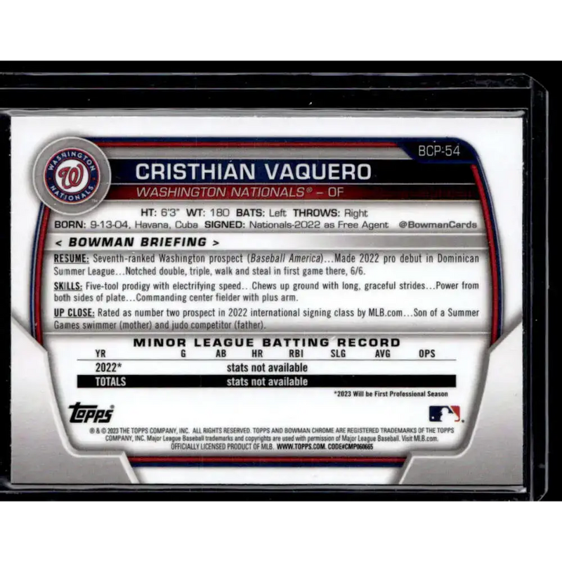 2023 Bowman #BCP-54 Cristhian Vaquero Chrome Prospects NM-MT - Baseball Card Single