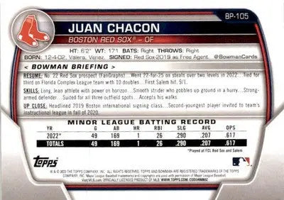 2023 Bowman #BP-105 Juan Chacon Prospects - Baseball Card Single