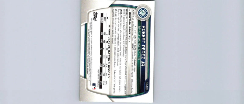 Baseball card back of 2023 Bowman Robert Perez Jr. Prospects Neon Green #/399