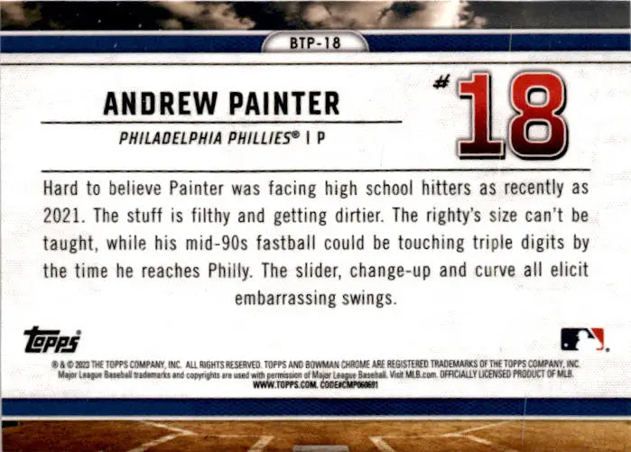 2023 Bowman #BTP-18 Andrew Painter Bowman Scouts Top 100 - Baseball Card Single