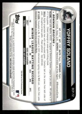 2023 Bowman Chrome 1st Yoffry Solano #BCP-72 Baseball - Baseball Card Single
