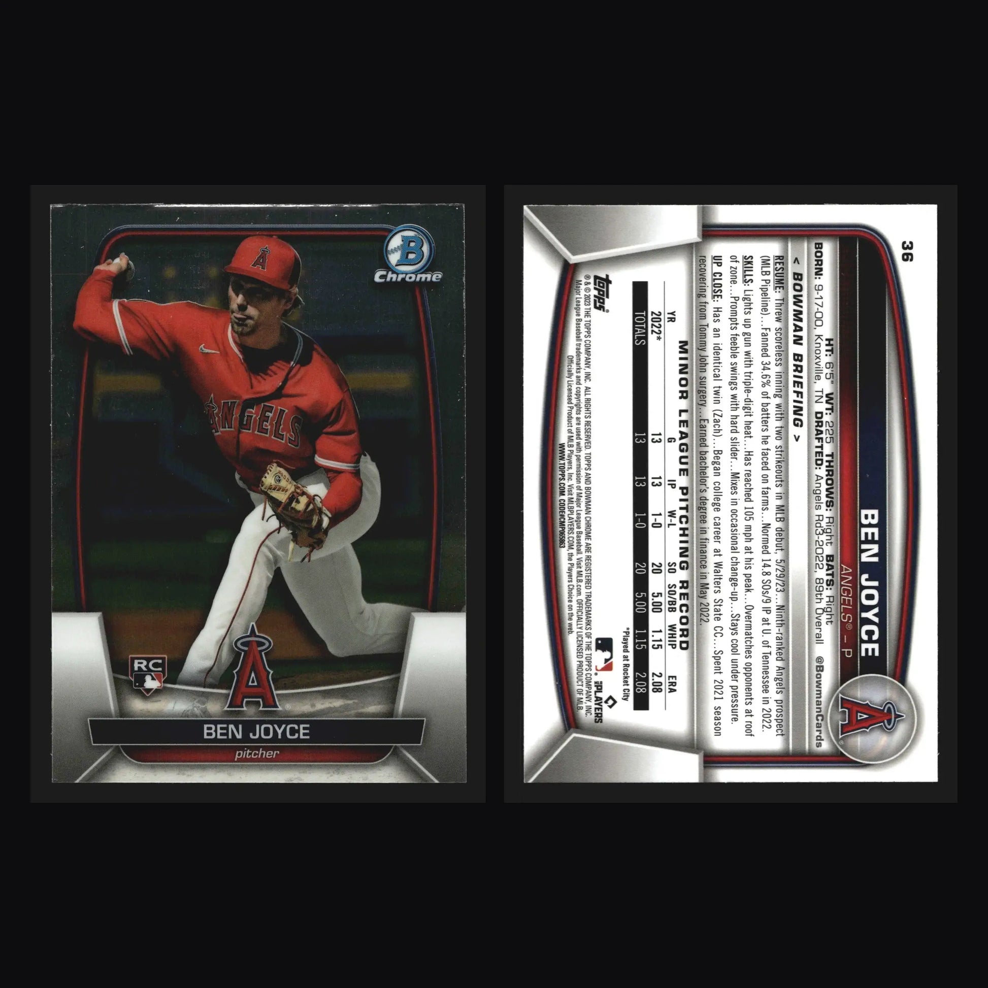 2023 Bowman Chrome #36 Ben Joyce Los Angeles Angels RC
