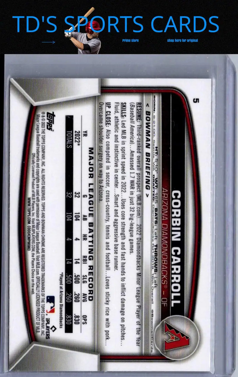 Corbin Carroll baseball card from 2023 Bowman Chrome series