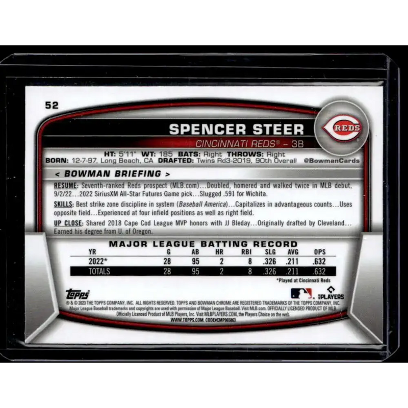 2023 Bowman Chrome #52 Spencer Steer NM-MT - Baseball Card Single