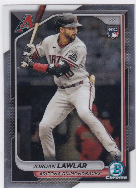 Baseball card of Jordan Lawler Rookie RC Arizona Diamondbacks in gray batting stance
