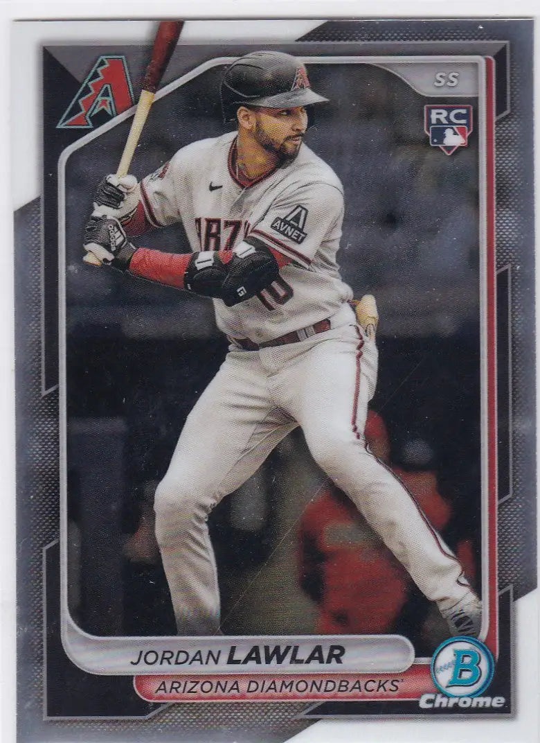 Baseball card of Jordan Lawler Rookie RC Arizona Diamondbacks in gray batting stance