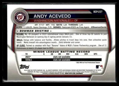 2023 Bowman Chrome Andy Acevedo #BCP-237 Prospects Mojo Refractor Nationals