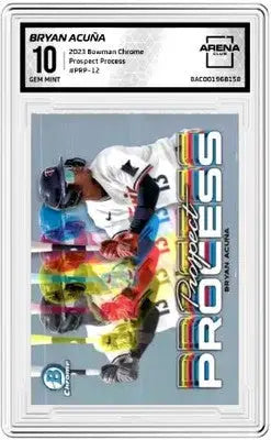 Graded chrome Bryan Acuna baseball trading card from 2023 Bowman Chrome Bryan Acuna #PRP-12