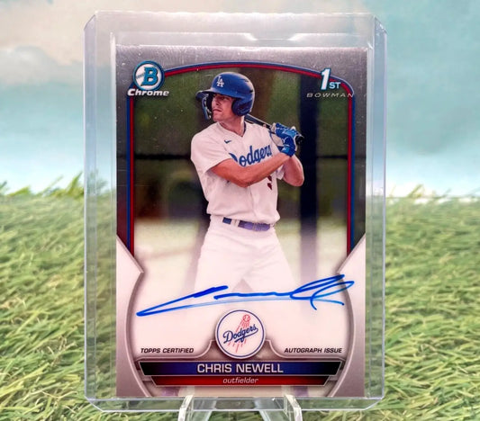 Signed Chris Newell Bowman Chrome trading card for Dodgers 2023 Prospect Auto