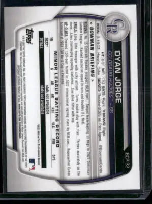 2023 Bowman Chrome Dyan Jorge #BCP-22 1st Bowman Baseball - Baseball Card Single